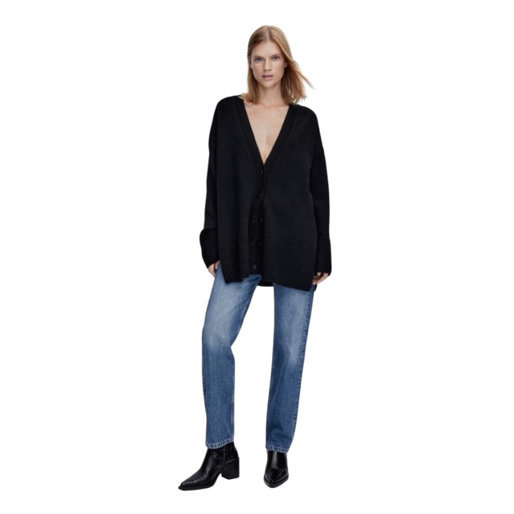 NWT Massimo Dutti Wool Cashmere Blend Oversized Cardigan in BLACK ⚫️ Size Large